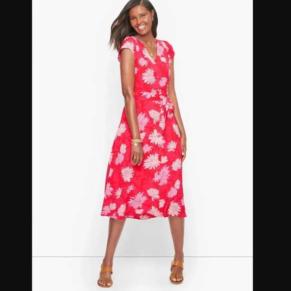 Talbots Belted Midi Shirtdress Chrysanthemum Womens Size 6 Pink Floral Flowy - Picture 9 of 9